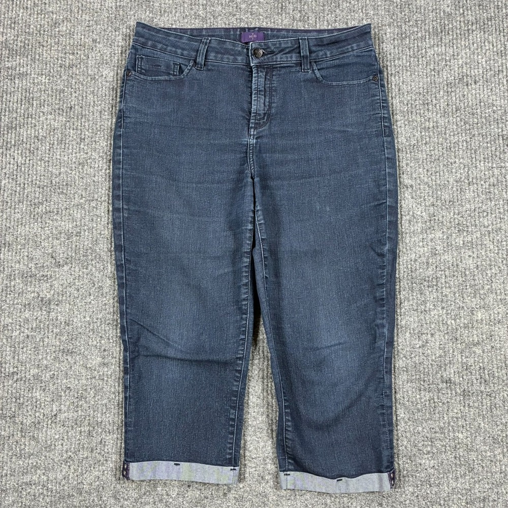 NYDJ Womens Crop Jeans Size 12 Lift Tuck Technology Blue Stretch Denim Cuffed